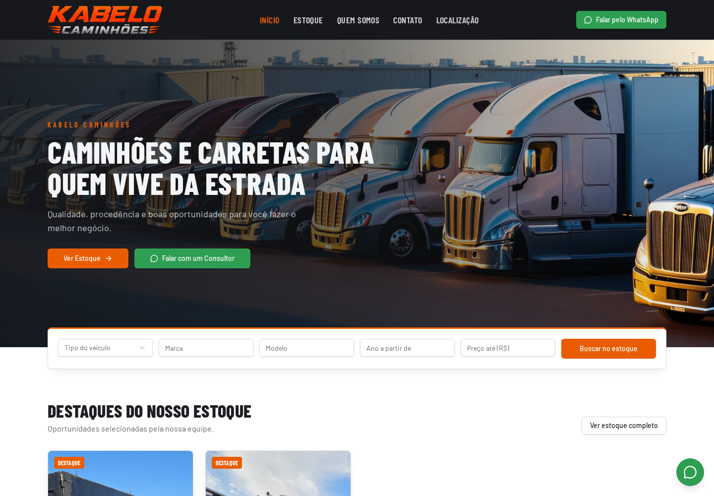 Site Kabelo Caminhões em composição de projetos desenvolvidos pela Force