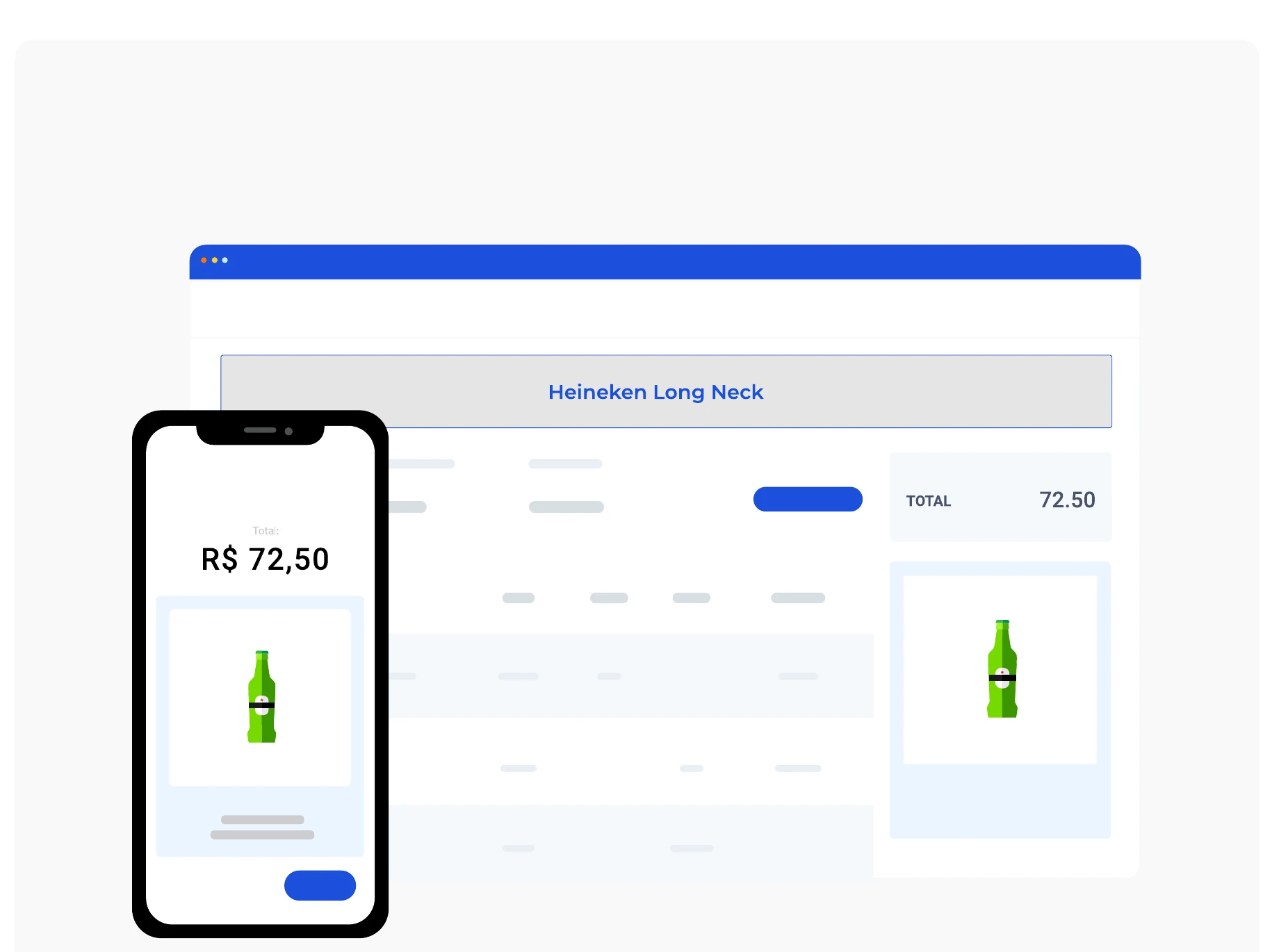Frente de caixa integrada em desktop e celular