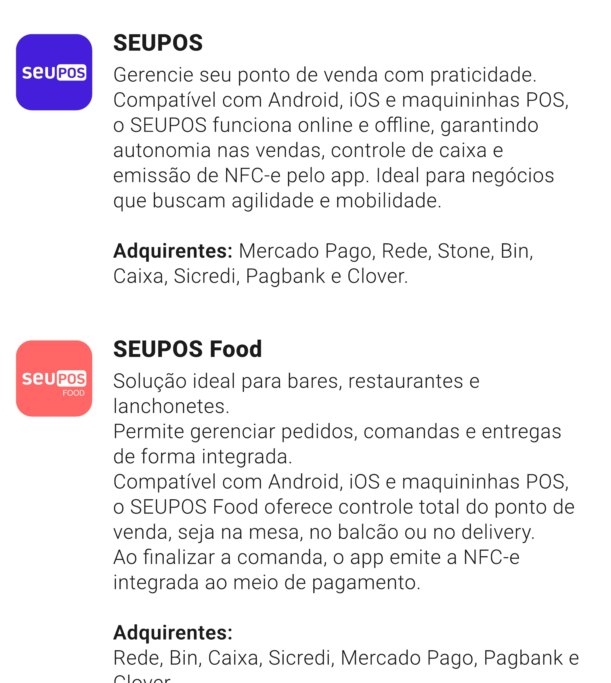 Aplicativos SEUPOS e SEUPOS Food integrados ao Force Food