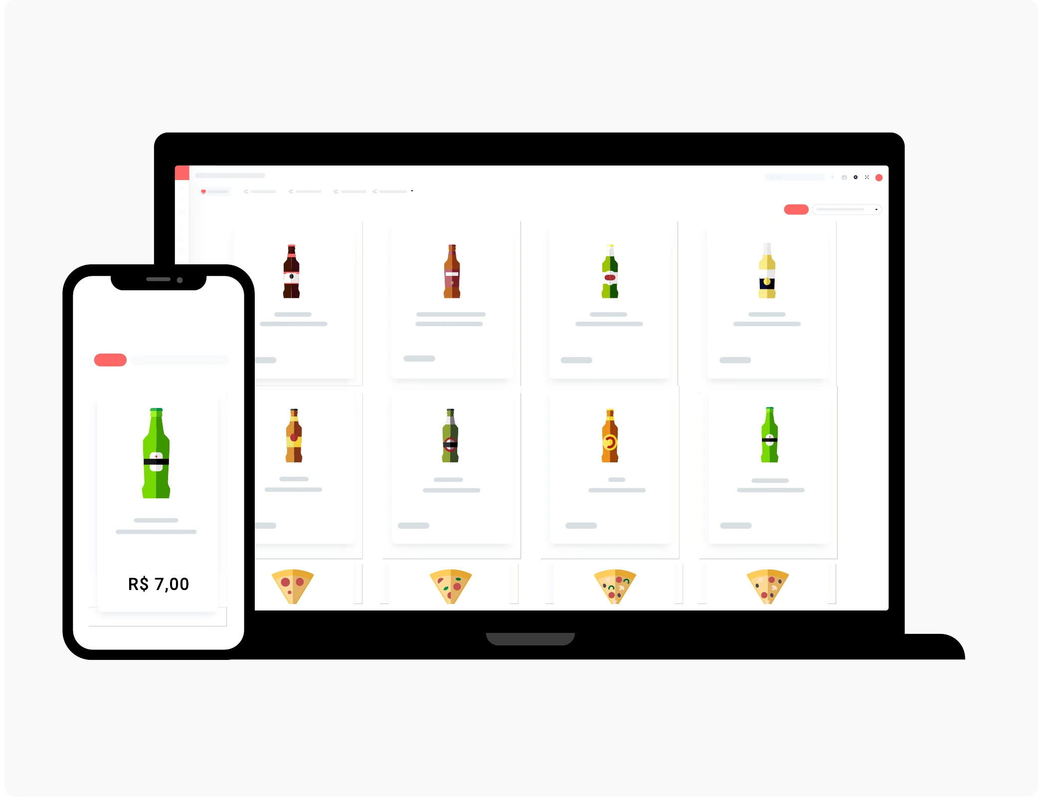 Cardápio digital do Force Food exibido em computador e celular