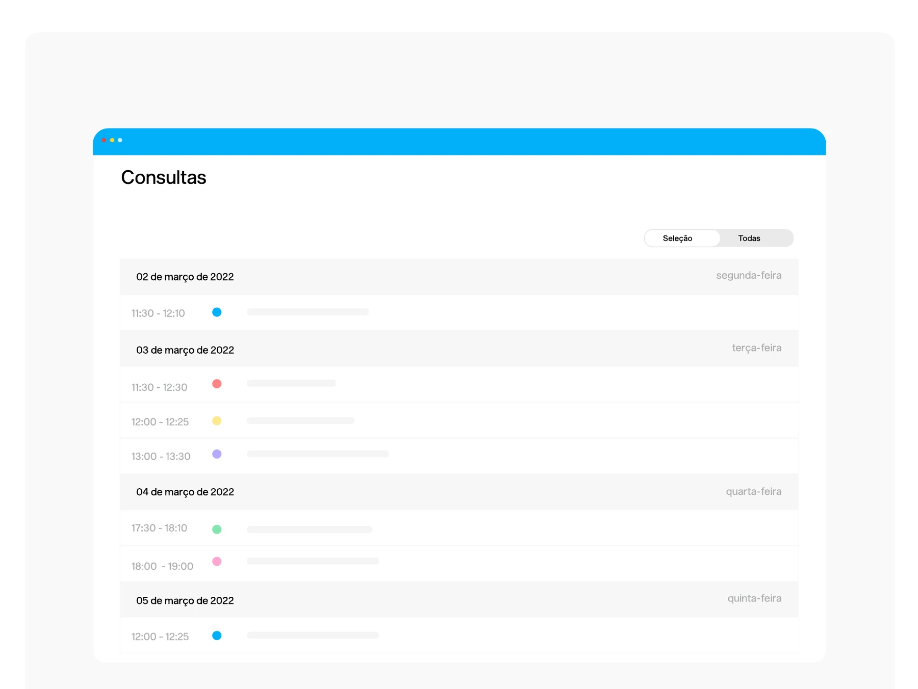 Tela de controle de consultas do Force Clínicas