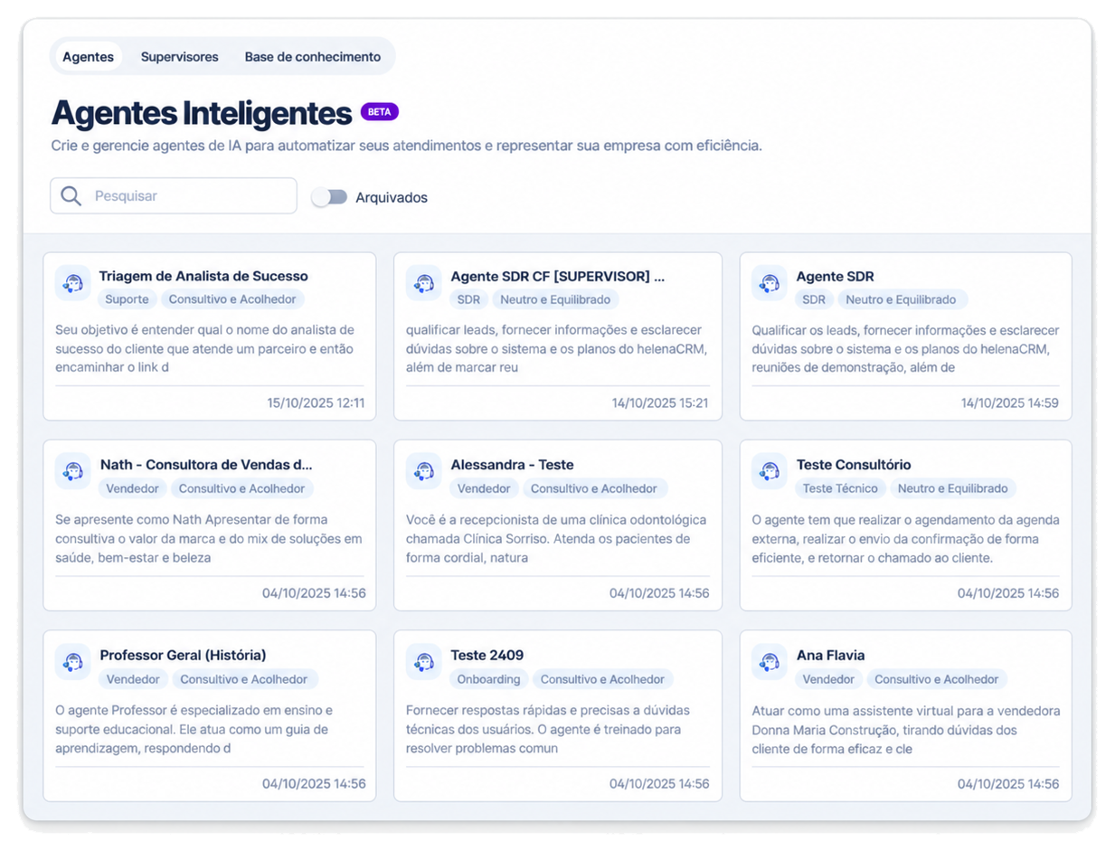 Painel real de Agentes Inteligentes do Force CRM
