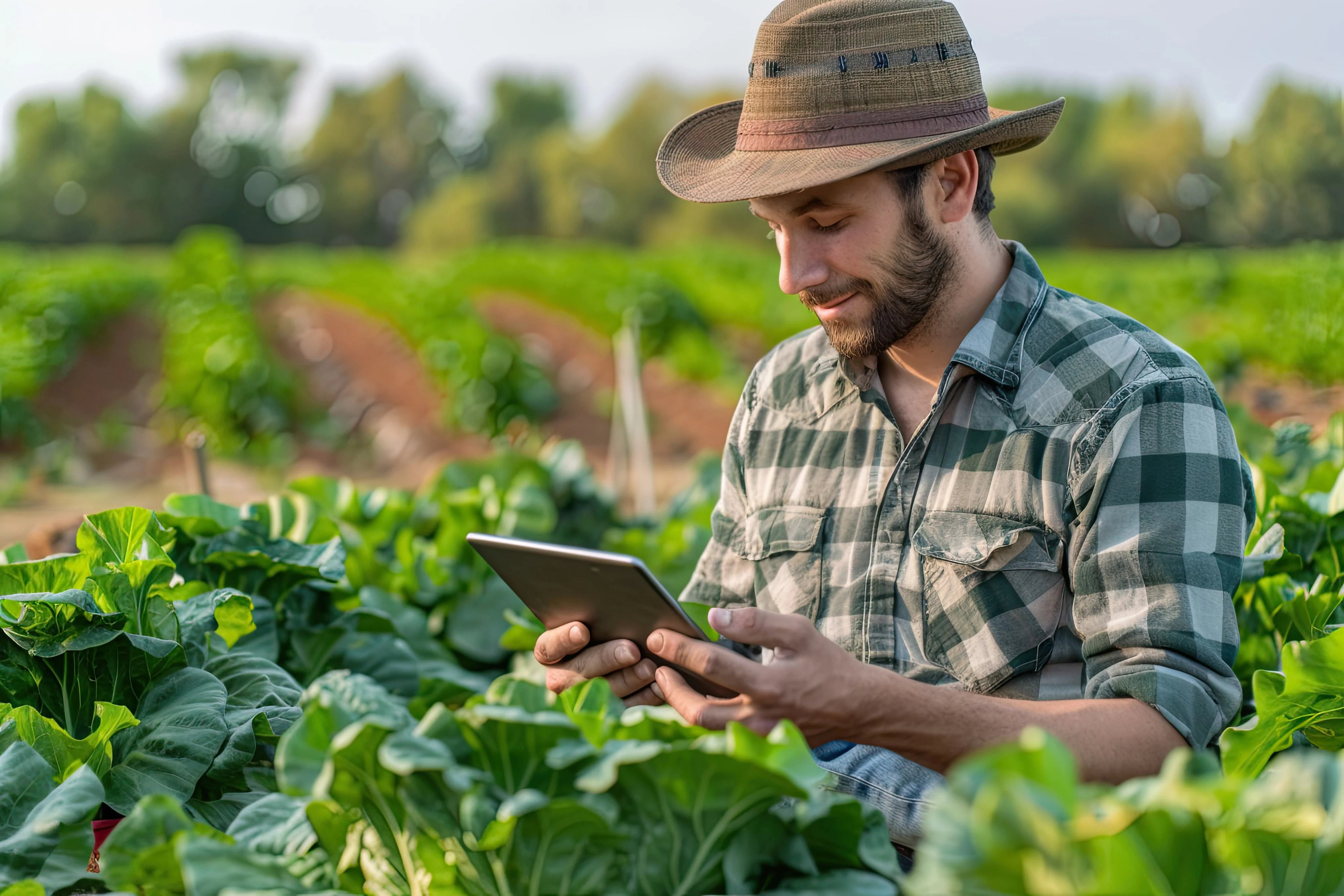 Produtor rural utilizando tecnologia no campo