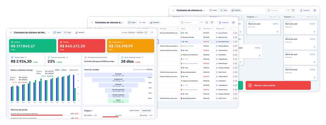 Novo CRM de Vendas com Relatório de Vendas, Visão Lista e Funil Kanban