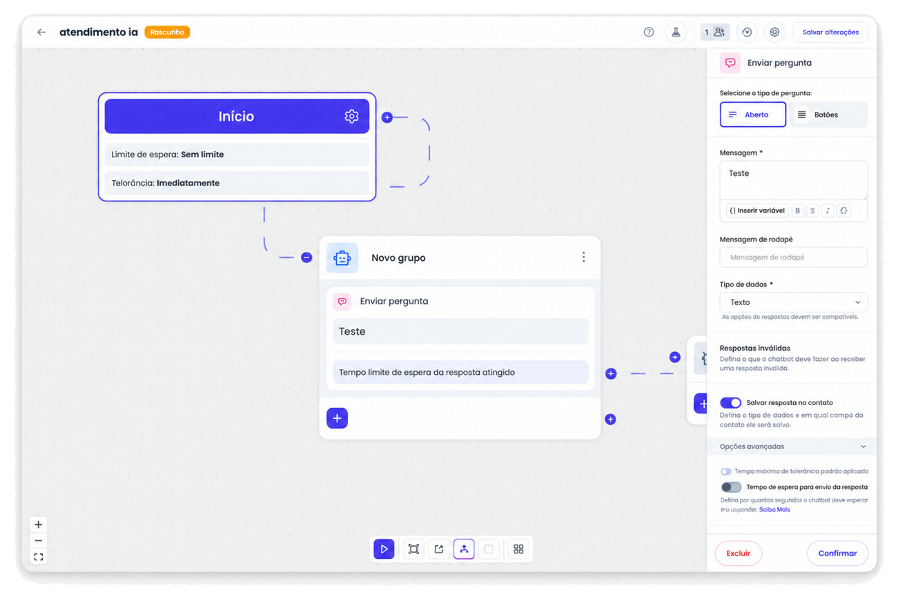 Editor visual de fluxos e chatbot do Force CRM