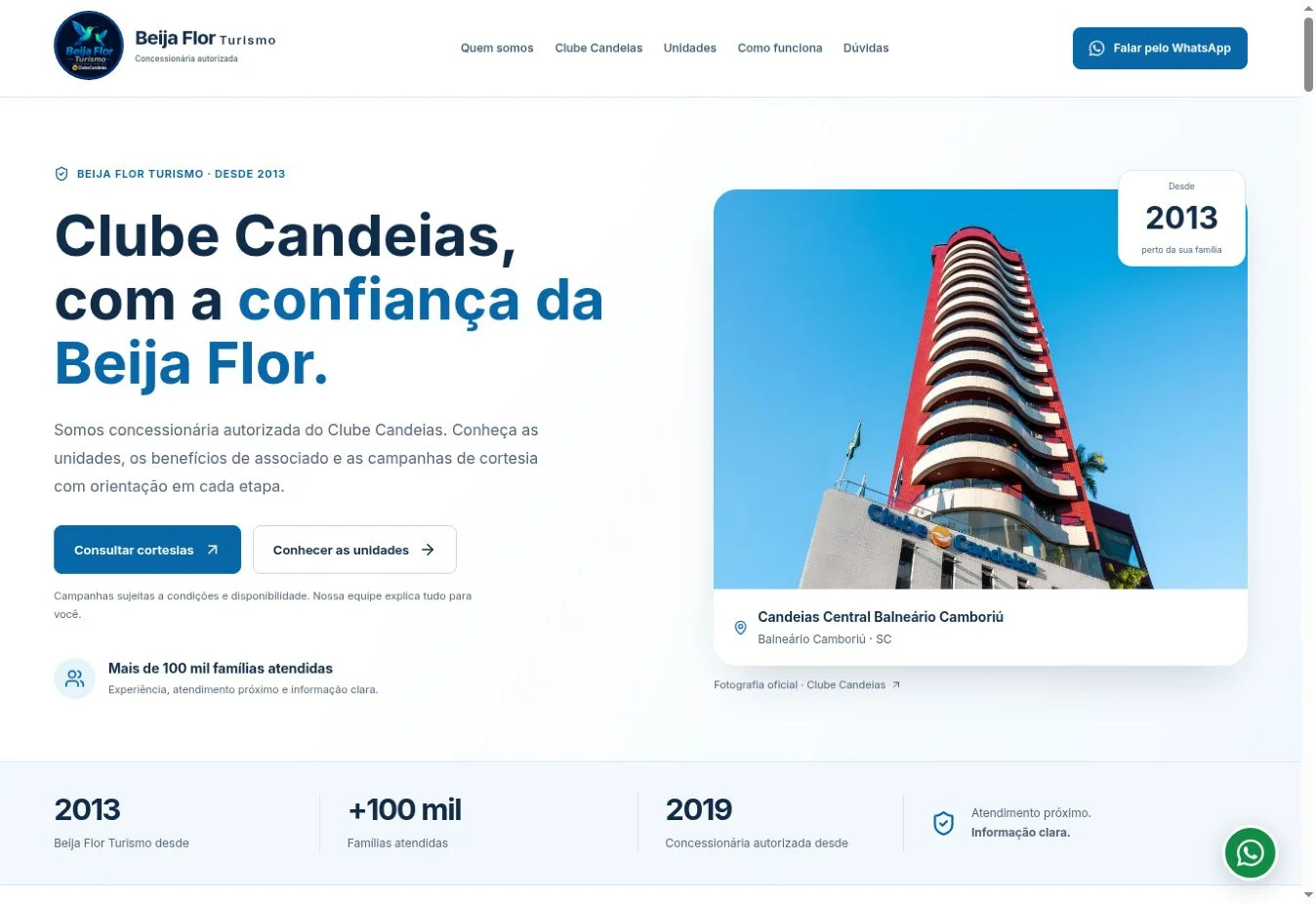 Página inicial da Beija Flor Turismo desenvolvida pela Force