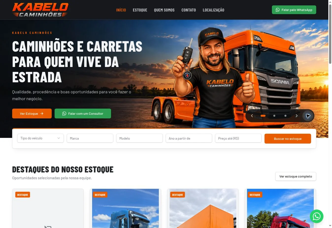 Site Kabelo Caminhões desenvolvido pela Force
