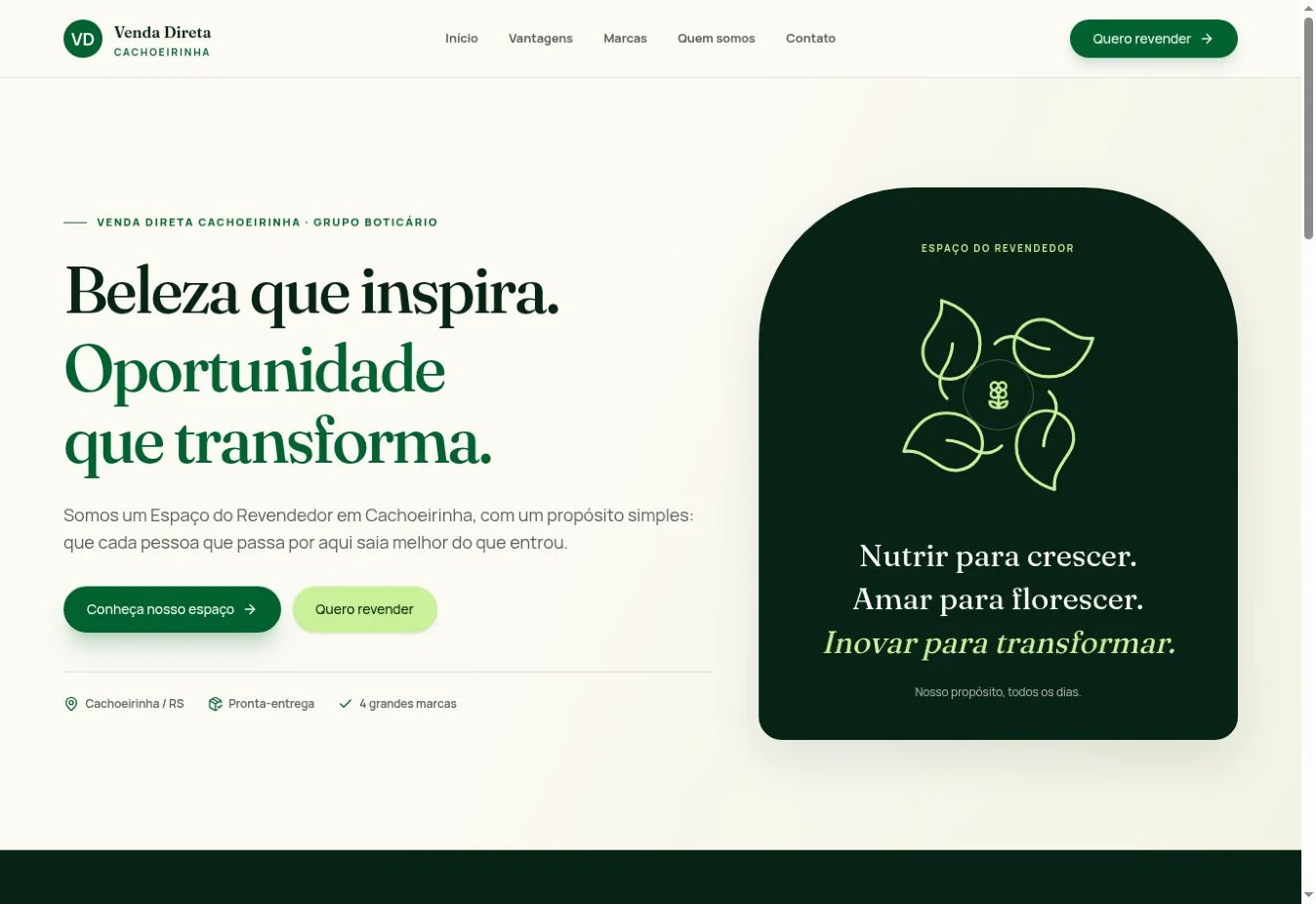 Página da Venda Direta Cachoeirinha, CP Zaira, desenvolvida pela Force